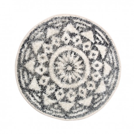 Tapis rond Mandala Noir en coton, 145 cm