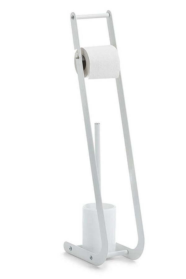 porte papier toilette et porte brosse wc metal blanc zeller - Kdesign